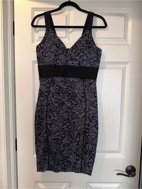 Mistic Sleeveless Black and Gray Lace-Pattern Sheath Dress Sz L